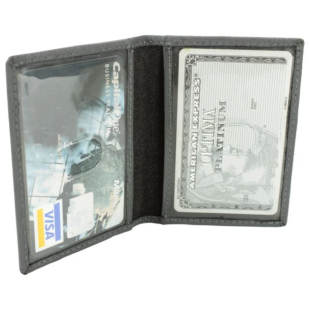 Genuine Leather Credit Crad Case Men Slim Wallet Gray Mini Bifold ID Gift